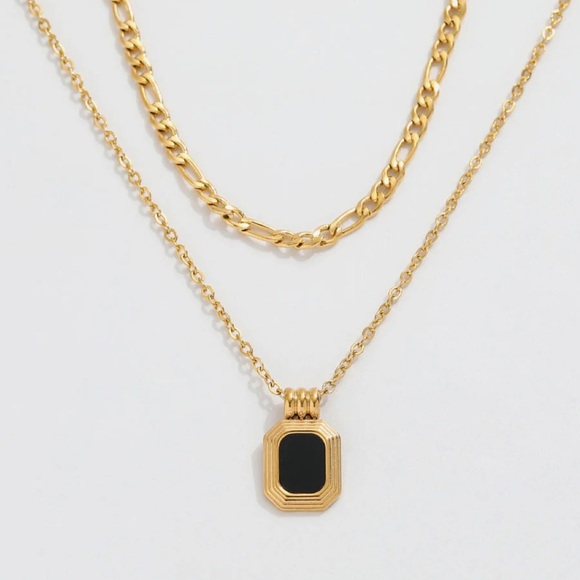 18K Gold Double Layered Necklace*Figaro Chain*Dainty*Gold Waterproof Jewelry*YB - Picture 9 of 10